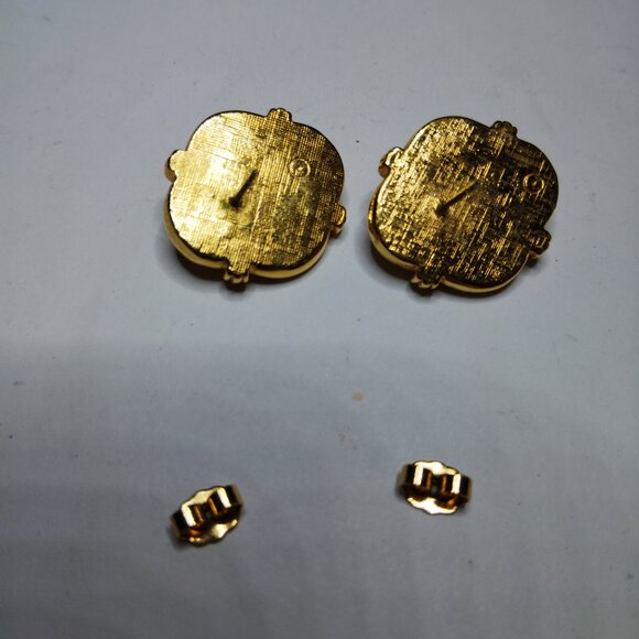 Avon 1988 Victorian Spring Earrings Gold Tone Pink Cabochon Faux Pearl Vintage - Picture 4 of 8